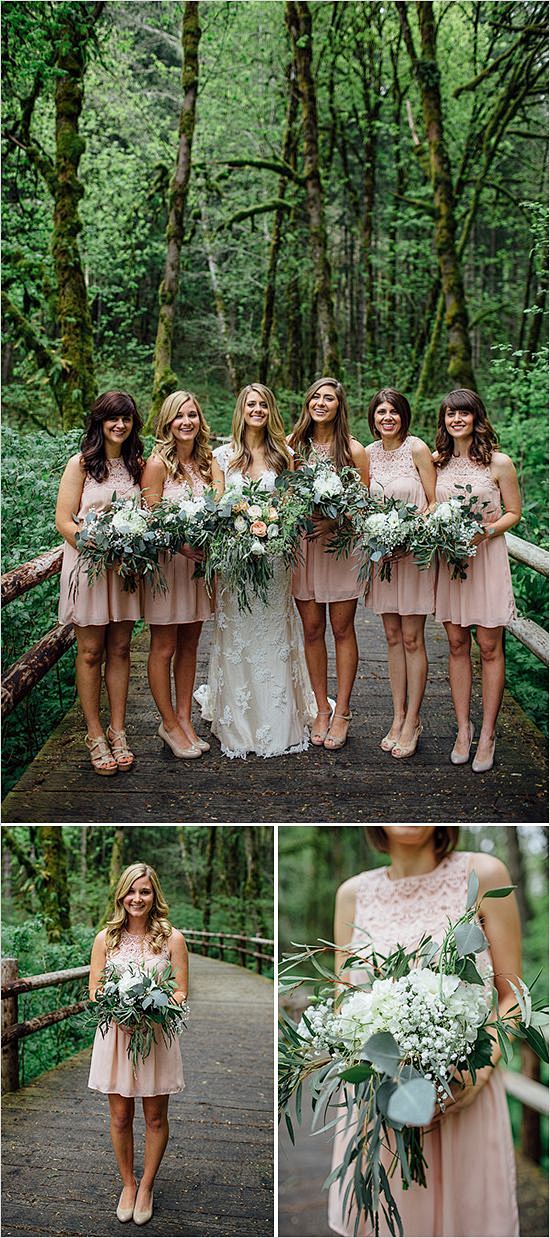 婚礼灵感：森系婚礼粉色伴娘服。#新娘婚纱...