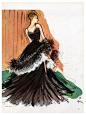 Evening gown by Maggy Rouff illustrated by Rene Gruau, 1946【法国 Rene-Gruau 时装水彩手绘】_插画 关注时尚 关注搭配 关注@MZ教你完美搭配