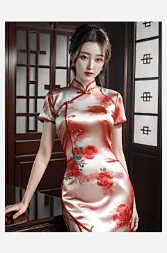 摄影风旗袍美女AI数字艺术-众图网