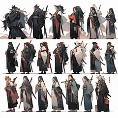 AI俊美国风角色设定素材 卡通动漫人物服装设计参考 古风插画临摹-淘宝网