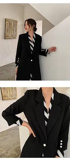 飒纳黑色西装外套女春装2021新款收腰显瘦小众设计感假两件小西服-淘宝网