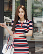 ▼SonYoonJoo▲170620图片_BP更新(三彩花堇条纹间隙针织POLO裙)_孙允珠吧_百度贴吧