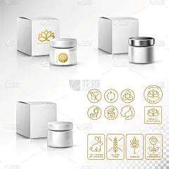 现代细轮廓线图标集天然化妆品包装。