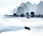 古风 水墨 场景 山河 泛舟