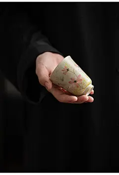圭隐堂手绘格桑花粉引陶瓷茶杯女士专用单杯主人杯闻香杯品茗杯子-tmall.com天猫