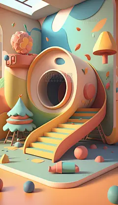 3D立体彩色滑梯插画图片_潮国创意