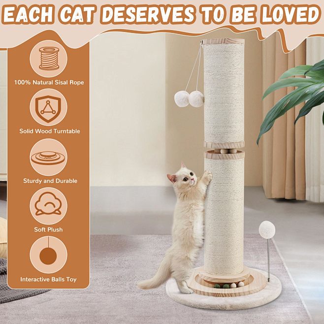OTOB 32" Tall Cat Scratching Post, 4.3Inch Large Diameter