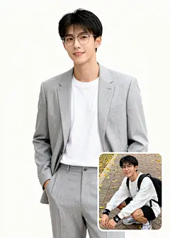 AI人像照清爽灰色休闲西装男性职业形象照