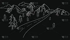 手绘山向量景观与道路