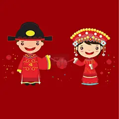 20款卡通中式主题婚礼新郎新娘人物贺卡请柬邀请函背景设计矢量图素材 (11)