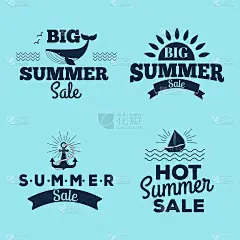 夏季销售清关矢量徽章一些购物手绘广告标签插图