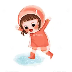玩水小孩穿雨衣雨天水坑下雨谷雨高清模板免费下载-趣麦麦图