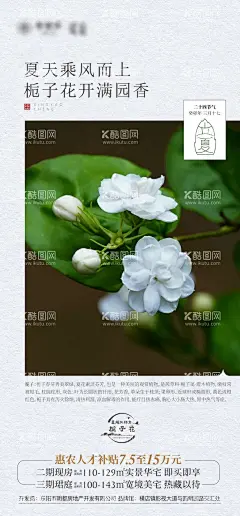 立夏节气海报  - 源文件下载【酷图网】海报,房地产,二十四节气,立夏,栀子花,补贴,