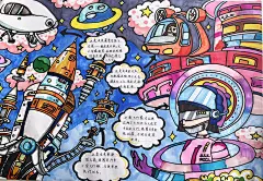 探索未来太空，梦幻飞行器带你飞！

 偶然翻到这张手绘插画，仿佛被带进了未来的太空世界！‍画面中心的宇航服机器人专注而严肃，正在执行着神秘的太空任务。

 这可不是一般的飞行器哦，它是未来最普遍的飞行神器——推进直升机！不需要螺旋桨，直接利用核能推进器，轻松穿越大气层，飞入太空！ 想想就让人心动不已！

 还有这款未来的汽车，它不仅能在陆地上疾驰，还能在天空中翱翔，甚至在海里畅游！真是全能型选手！

 这款飞行器更厉害！通过两个飞行环，让我们在空中自由翱翔，眼罩还具备夜视功能，即使在夜晚也能安全飞行！

