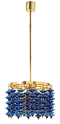 A Hans-Agne Jakobsson brass and blue glass ceiling lamp, Markaryd, Sweden 1960's-70's. Model T 581/H.: 