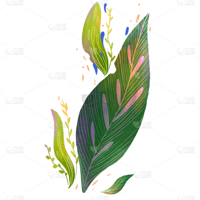 小清新绿色海草元素