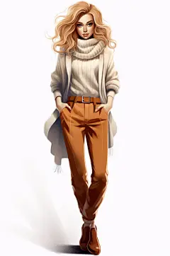 AI数字艺术时尚冬装闺蜜女孩卡通插画