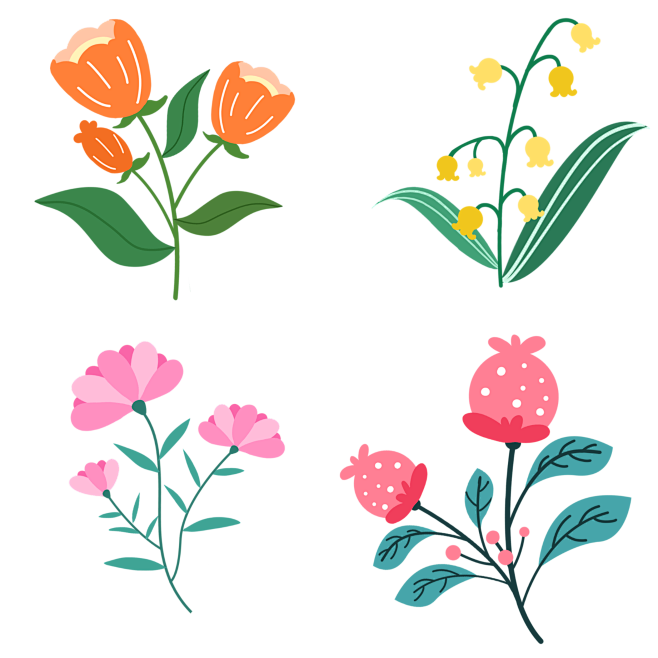 卡通扁平彩色几何花卉元素4
