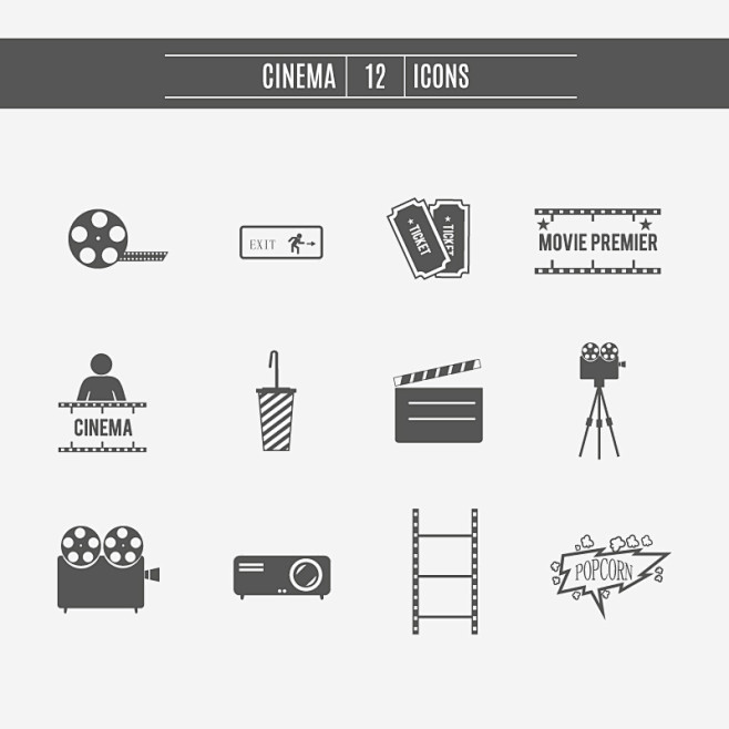12款电影元素图标矢量素材，素材格式：A...