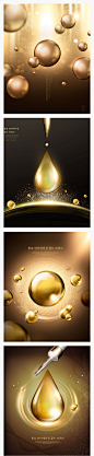 高端金色化妆品护肤品水滴产品化学研究分子结构海报PSD设计素材