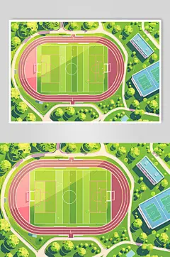 AI数字艺术扁平风校园球场操场插画-众图网