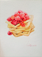 水彩绘－树莓华夫饼蛋糕 #水彩#