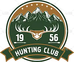 带有鹿角的狩猎俱乐部圆形徽章