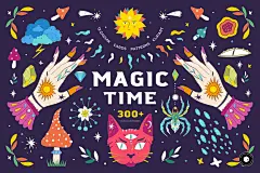 Magic Time⎪300+魔法天体太阳月亮花卉线条心形手绘插画