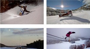 大自然风光惊心动魄飞跃雪山滑雪极限运动