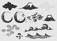 鼠年,新年前夕,云,富士山,波浪,绘画插图,矢量,鼠,材料,动物手