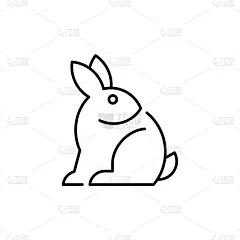 兔子,线图标,分离着色,可爱的,白色,宠物,自然,复活节,概念,设计
