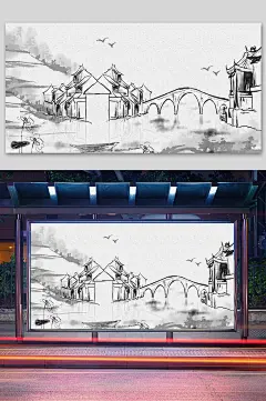 徽派建筑中国风山水画