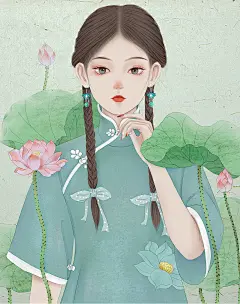 二十四节气古风花卉旗袍少女插画_小杨眉__插画师作品_涂鸦王国gracg.com