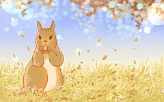 世界动物日秋天插画卡通手绘黄色清新秋天立秋唯美动物风景原创插画海报背景