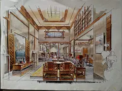 室内手绘设计作品 室内设计 空间 建筑 庐山艺术特训营_2470166881