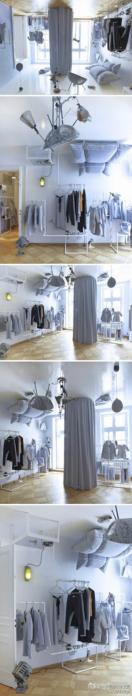 华沙的一家服装店，把仿真充气家具固定在屋...