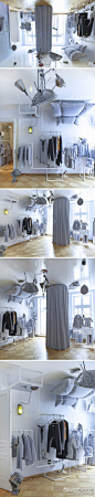 华沙的一家服装店，把仿真充气家具固定在屋顶，整个空间模拟失重的状态，吸引眼球的设计！