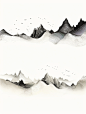 极简主义山水插图，水墨山脉清晰黑白