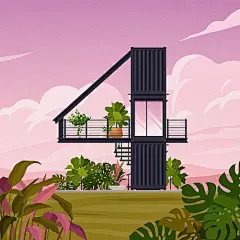 #灵感的诞生#插画师Jonas以数字主题创作了一组建筑插画每个建筑造型独特，植物的绘制也很是特别，很值得临摹学习～ ​​​​