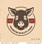 Pork round label with pig head in retro style