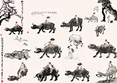 水墨水牛牧童
