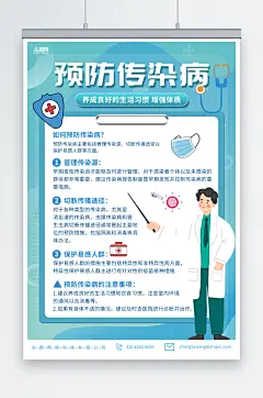 蓝色预防传染病医疗健康海报