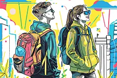 扁平风旅游手绘山野插画