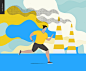 Young man running in smog