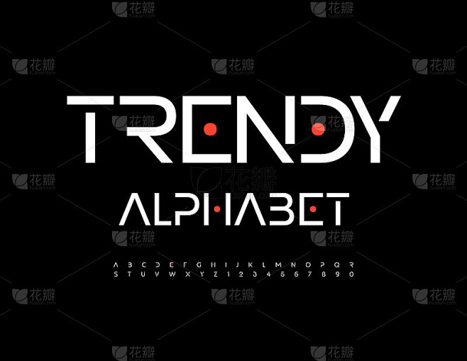 向量的字母表。现代的白色字体