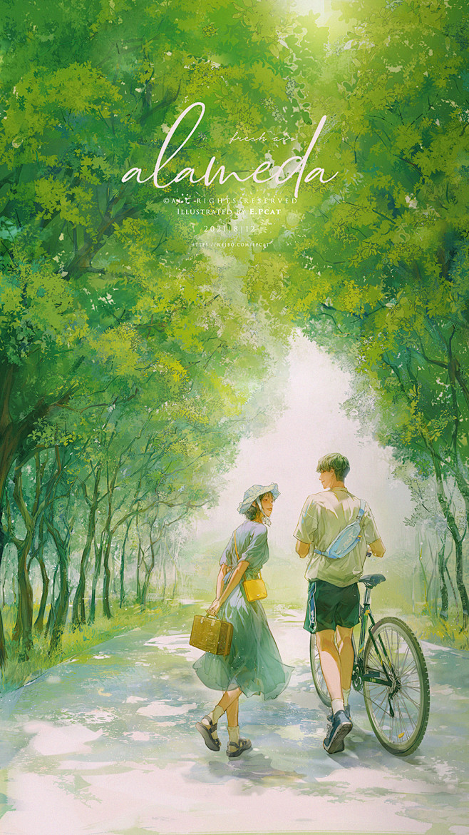 #恋人 林荫路 - E.Pcat的插画
