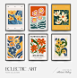 Abstract floral posters template Modern trendy Matisse minimal style Pink and blue colors Hand drawn