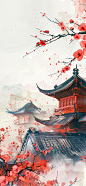 唯美场景 古风风景 插画壁纸 #AI绘画#
