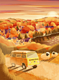beach camping car ILLUSTRATION  Illustrator Landscape Lovers sunset Travel vacation