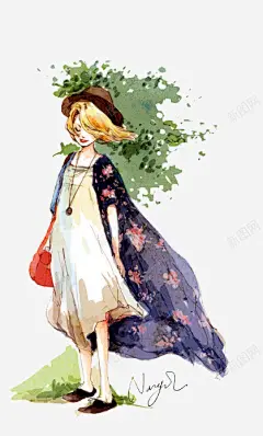 手绘插画美少女 平面电商 创意素材